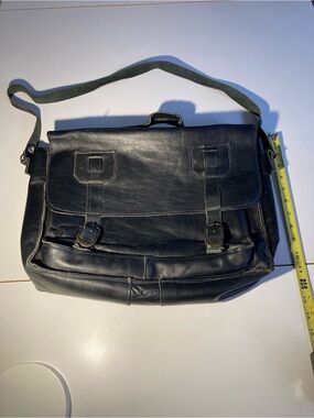 Black Leather Messenger Bag with Strap